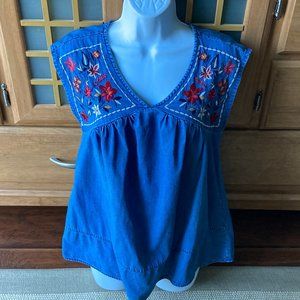 re Creation Tencel Denim Look Embroidered Blouse  M